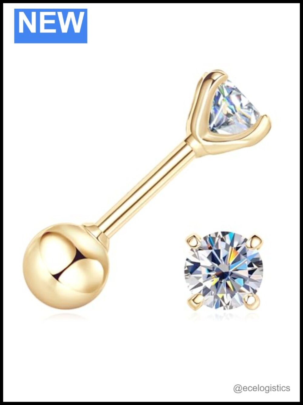 10K Yellow Gold Moissanite Stud Earrings Screw Ball Back Dainty Small